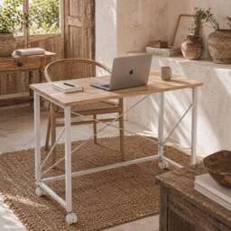 Wyld Haus Yokare 80cm Oak Tone & White Folding Desk on Wheels - thumbnail 1