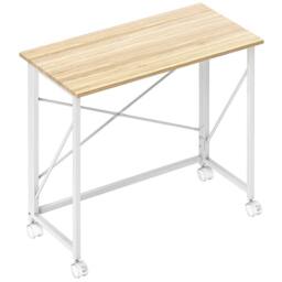 Wyld Haus Yokare 80cm Oak Tone & White Folding Desk on Wheels - thumbnail 2