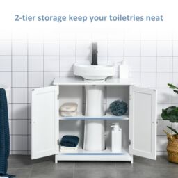 Kleankin 60x60cm Under-Sink Storage Cabinet w/ Adjustable Shelf in White - Size: 60x60 cm - thumbnail 5