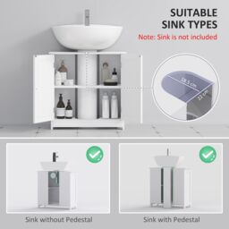 Kleankin 60x60cm Under-Sink Storage Cabinet w/ Adjustable Shelf in White - Size: 60x60 cm - thumbnail 4