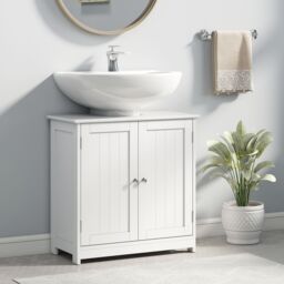 Kleankin 60x60cm Under-Sink Storage Cabinet w/ Adjustable Shelf in White - Size: 60x60 cm