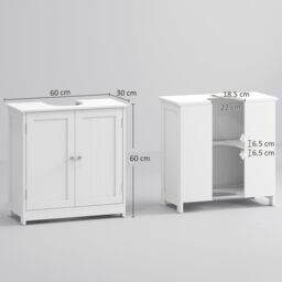 Kleankin 60x60cm Under-Sink Storage Cabinet w/ Adjustable Shelf in White - Size: 60x60 cm - thumbnail 3