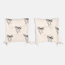 OHS 2 x Bows Print Garden Chair Cushions Outdoor Seat Pads in Cream - Size: 40 cm x 40 cm - thumbnail 4