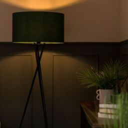 ValueLights Camden Black Metal Tripod Floor Lamp with Forest Green Drum Lamp Shade in Bottle Green - thumbnail 4