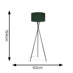 ValueLights Camden Black Metal Tripod Floor Lamp with Forest Green Drum Lamp Shade in Bottle Green - thumbnail 7