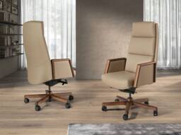 Angel Cerda Leatherette Swivel Office Chair with Walnut Wood Base - thumbnail 3