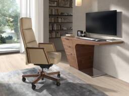 Angel Cerda Leatherette Swivel Office Chair with Walnut Wood Base - thumbnail 4