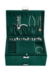 ExtraStar 3-Tier Velvet Jewellery Box with Lock in Dark Green - thumbnail 2
