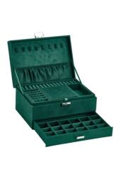 ExtraStar 3-Tier Velvet Jewellery Box with Lock in Dark Green - thumbnail 4