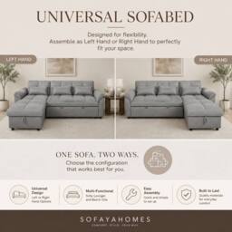 Sofaya Arlo Sofa Bed Linen Universal Convertible L Shape Corner Chaise in Black - Size: 3 Seater - thumbnail 2