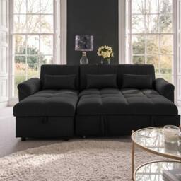 Sofaya Arlo Sofa Bed Linen Universal Convertible L Shape Corner Chaise in Black - Size: 3 Seater - thumbnail 3