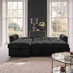 Sofaya Arlo Sofa Bed Linen Universal Convertible L Shape Corner Chaise in Black - Size: 3 Seater - thumbnail 7