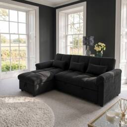 Sofaya Arlo Sofa Bed Linen Universal Convertible L Shape Corner Chaise in Black - Size: 3 Seater - thumbnail 5