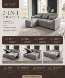 Sofaya Arlo Sofa Bed Linen Universal Convertible L Shape Corner Chaise in Black - Size: 3 Seater - thumbnail 9