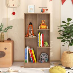 Costway 5-Cube Bookshelf Office Bookcase w/Open Storage Compartments in Brown - thumbnail 4