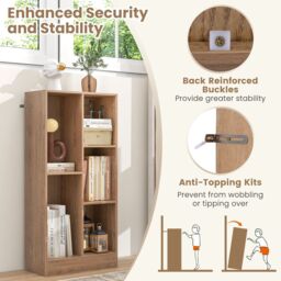 Costway 5-Cube Bookshelf Office Bookcase w/Open Storage Compartments in Brown - thumbnail 5