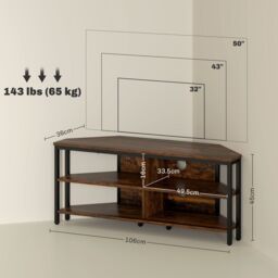 "HOMCOM 50"" TV Stand Cabinet, TV Unit with Storage Shelves, Rustic Brown" - thumbnail 3