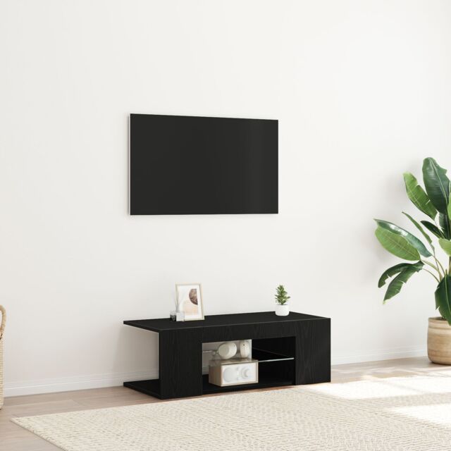 Berkfield Home TV Cabinet with LED Lights in Black Oak - 90 x 39 x 30 cm - Made from Engineered Wood - image 1