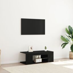 Berkfield Home TV Cabinet with LED Lights in Black Oak - 90 x 39 x 30 cm - Made from Engineered Wood - thumbnail 1