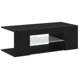 Berkfield Home TV Cabinet with LED Lights in Black Oak - 90 x 39 x 30 cm - Made from Engineered Wood - thumbnail 4