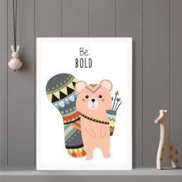 ARTZE Be Bold Squirrel Tribal Animal Quote Framed Print SIZE: A2 with White Frame in Peach - Size: A4 - thumbnail 2