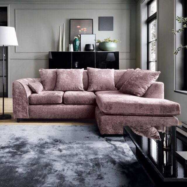 Abakus Direct Harriet Crushed Chenille Right Facing Corner Sofa in Pink - image 1