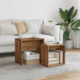 Berkfield Home Nesting Coffee Tables 2 pcs Old Wood Engineered Wood in Brown - thumbnail 2