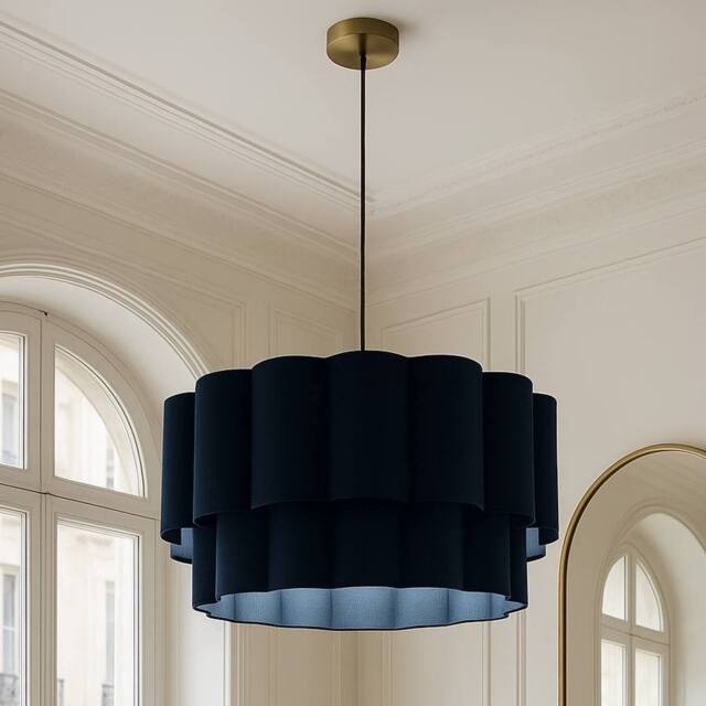 CGC Lighting Selina Scalloped Two Tier Navy Drum Lampshade Large 48cm - image 1