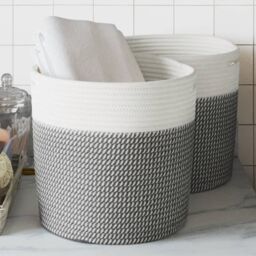 Berkfield Home Storage Baskets 2 pcs Grey & White √ò28x28 cm Cotton - Size: 28x28 cm