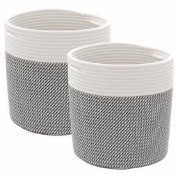 Berkfield Home Storage Baskets 2 pcs Grey & White √ò28x28 cm Cotton - Size: 28x28 cm - thumbnail 2