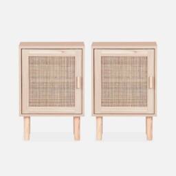 sweeek Pair Of Woven Rattan Bedside Tables in Light Brown - thumbnail 2