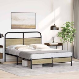 Berkfield Home Bed Frame without Mattress 140x190 cm Sonoma Oak Engineered Wood in Brown - thumbnail 4
