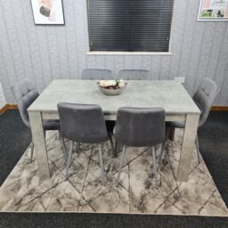 KOSY KOALA Modern Stone Grey Effect Dining Table Set With 6 Velvet Chairs Dining Room Furniture Set in Brown - thumbnail 3