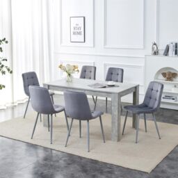 KOSY KOALA Modern Stone Grey Effect Dining Table Set With 6 Velvet Chairs Dining Room Furniture Set in Brown - thumbnail 1