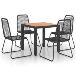 Berkfield Home 5 Piece Garden Dining Set PVC Rattan Black & Brown - thumbnail 2