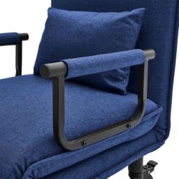 Blue 3-in-1 Linen Lounge & Sofa Bed with Pillow in Dark Blue - thumbnail 4