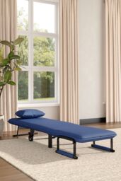 Blue 3-in-1 Linen Lounge & Sofa Bed with Pillow in Dark Blue - thumbnail 3