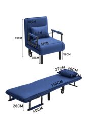 Blue 3-in-1 Linen Lounge & Sofa Bed with Pillow in Dark Blue - thumbnail 6