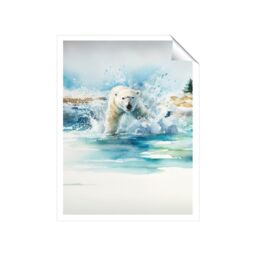 "Warren Reed - Designer Hunting Polar Bear Watercolour Unframed Art Print - Size: W12"" x H16""" - thumbnail 1