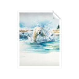 "Warren Reed - Designer Hunting Polar Bear Watercolour Unframed Art Print - Size: W12"" x H16""" - thumbnail 2