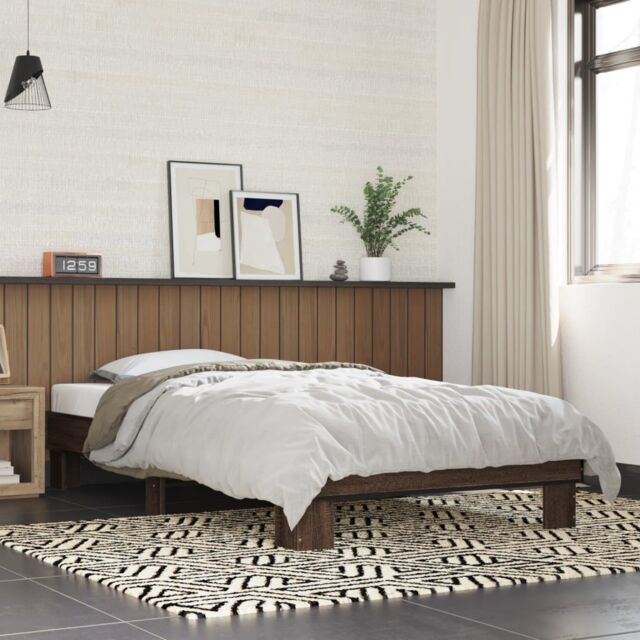 Berkfield Home Bed Frame without Mattress Brown Oak 75x190 cm Small Single - image 1