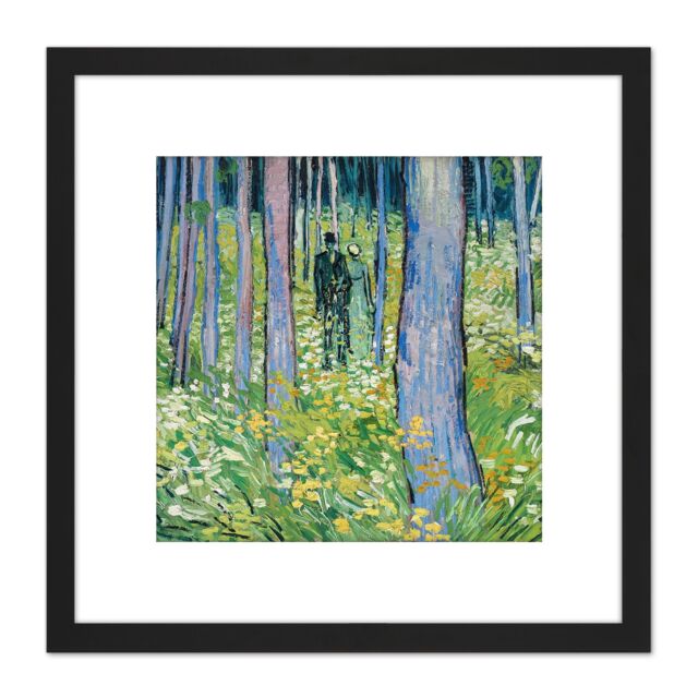 Artery8 Van Gogh Undergrowth Two Figures Painting 8X8 Inch Square Wooden Framed Wall Art Print Picture with Mount in Black - image 1