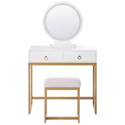 Wyld and Coco Dressing Table - White MDF with Gold Accents LED Mirror and 4 Drawers - thumbnail 4