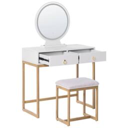 Wyld and Coco Dressing Table - White MDF with Gold Accents LED Mirror and 4 Drawers - thumbnail 5