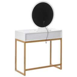 Wyld and Coco Dressing Table - White MDF with Gold Accents LED Mirror and 4 Drawers - thumbnail 7