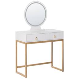 Wyld and Coco Dressing Table - White MDF with Gold Accents LED Mirror and 4 Drawers - thumbnail 6