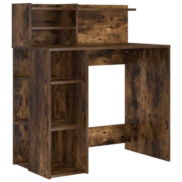 Berkfield Home Desk with Storage Smoked Oak 90x48x101.5 cm Engineered Wood in Brown - image 1