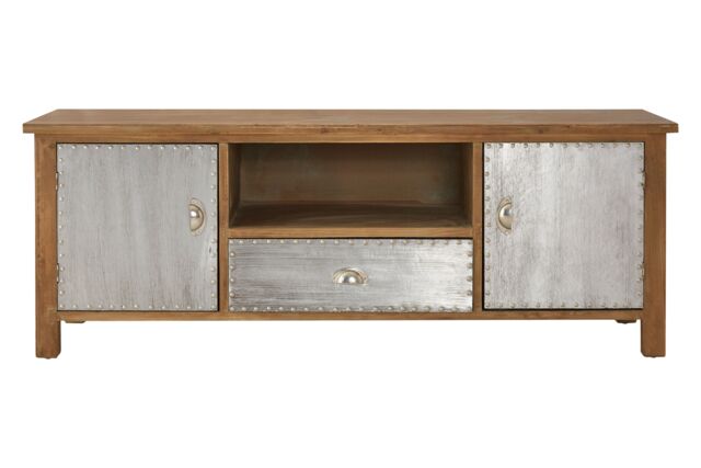 Orsina Loft Media Unit, Industrial TV Unit with Storage, Contemporary Media Unit with Storage, Delivered Fully Assembled in Silver - image 1
