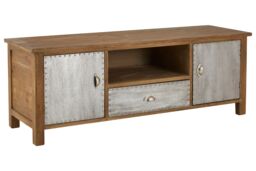 Orsina Loft Media Unit, Industrial TV Unit with Storage, Contemporary Media Unit with Storage, Delivered Fully Assembled in Silver - thumbnail 2