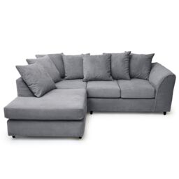 Abakus Direct Jumbo Grid Left Hand Corner Sofa with Plush Cushions in 3 Colours in Grey - thumbnail 4